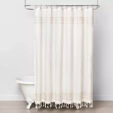 Embroidery Border Stripe Shower Curtain Taupe Hearth Hand With Magnolia In 2020 Striped Shower Curtains White Shower Curtain Boho Shower Curtain