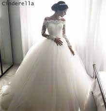 Princess long sleeve lace wedding dress cinderella wedding dress with sleeves ws082. Cinderella Ivory Color Boat Neck Long Sleeves Ball Gown Soft Tulle Lace Applique Wedding Dresses Luxury Lace Brdal Dresses Wedding Dresses Aliexpress