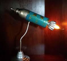 rocket lamp steampunk lighting found object assemblage sculpture vintage space age thermos kids room night light rocket lamp steampunk lighting steampunk lamp