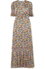 susie ruffled floral print silk satin maxi dress