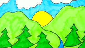 How to draw landscape / scenery of late autumn step by step. How To Draw Nature And Landscapes Kids Coloring Videos Youtube