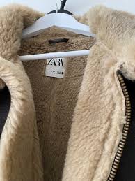Zara Black Faux Leather Shearling Fur Double Faced Biker Jacket Aviator Coat  New | Ebay