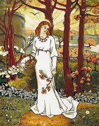 Fair Emily Gathering Flowers Mary Eliza Haweis English 1848 1898 Source The British Library From Chaucer Geo Canterbury Tales Illustration Woodcut
