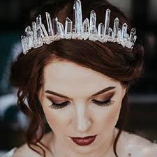 Diadema de cuarzo de vidrio crudo con corona de diamantes de imitación,  diadema de corona de sirena, para mujer, novia, boda, fiesta, aro para el  pelo, 1 Count (Pack of 1), Metal :