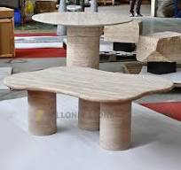 OEM ODM Minimalist Furniture Marble Center Table Side Roman White Beige  Travertine Stone Coffee Table for Living Room and Hall