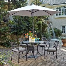 Homestyles La Jolla Cast Gray 5 Piece Aluminum Round Outdoor Dining Set With Gray Cushions And Umbrella And Base 5551 3086 The Home Depot In 2020 Patio Outdoor Dining Set Round Dining Set