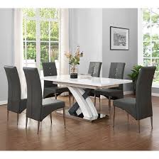 Grey kitchen & dining room sets : Axara Extendable Dining Table In White With 6 Vesta Grey Chairs Furniture In Fashion