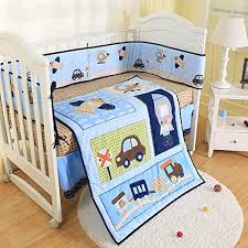 Cotton and flannel are most often used in crib bedding. Wowelife Blue Crib Bedding Sets For Boys 7 Piece Train Rocket And Airplane Nursery Crib Bedding Set Nursery Ka Pesi Bedding
