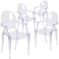 Flash Furniture 4 Pk Ghost Chair With Arms In Transparent Crystal Flash Furniture Modern Chairs Ghost Chair