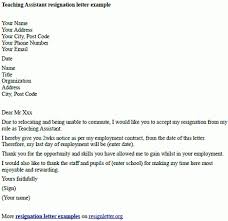 Teaching Assistant Resignation Letter Example Resignation Letter Resignation Letter Sample Letter To Teacher