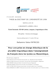Beltamiro Selso PATRICIO Pour une prise en charge didactique de la  pluralité linguistique dans lenseignement du français da
