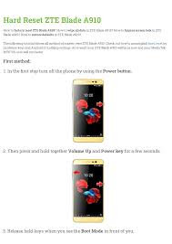 Hard Reset ZTE Blade A910
