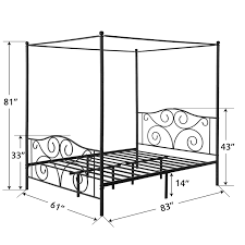 The sturdy construction of this iron frame. Vecelo Antique Metal Platform Canopy Bedframe Queen Black Walmart Com Walmart Com