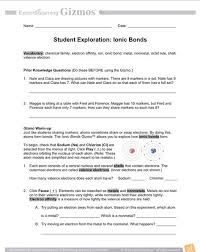 Ionic Bonds Student Exploration Gizmo Worksheet Ionic Bonding Electron Affinity Bond