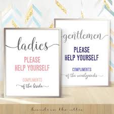 Hospitality Basket Bathroom Wedding Sign Ladies Gents Room Please Help Yourself Gentlemen Wedding Bathroom Signs Wedding Bathroom Basket Sign Wedding Bathroom