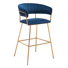 Zuo Modern Contemporary Hanna 41 In Dark Blue Bar Chair Set Of 2 Dark Blue Velvet Bar Chairs Upholstered Bar Stools Chair