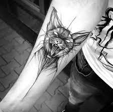 Crazy Cat Tattoo Design In Sketch Style Tattoo Idea Sketch Style Tattoos Cat Tattoo Designs Geometric Cat Tattoo