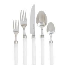 Colored handle silverware come in different patterns and sizes to match well with your other dining pieces. Caspari Bamboo Handle 5 Piece Stainless Steel Picnic Flatware Set White Gracious Style