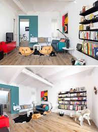 There S Random Color Blocking Throughout This Otherwise All White Apartment White Apartment Apartment Interior White Walls