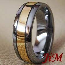 Tungsten Ring 18k Gold Mens Wedding Band Bridal Titanium Color Jewelry Size 6 15 Mens Gold Wedding Band Titanium Rings For Men Tungsten Ring