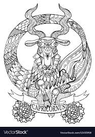 Capricorn Zodiac Sign Coloring Book Vector Illustration Tattoo Stencil Black And White Lines Lace Pattern Do Coloring Books Zodiac Capricorn Coloring Pages