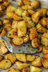 Fluffy Inside And Crispy Outside Everyone Loves Oven Roasted Potatoes Top These With Sour Potato Recipes Side Dishes Potato Side Dishes Roasted Potato Recipes