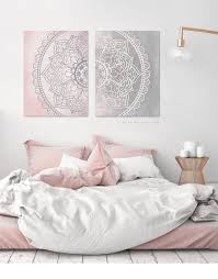 Pink Gray Mandala Wall Art Set Of 2 Prints Boho Living Room Etsy Wall Decor Bedroom Blush Pink And Grey Bedroom Bedroom Wall