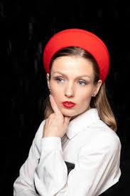 Cocktail Fascinator Halo Headband, Elegant Designer Red Velour Crown,  Mother of Bride Hat