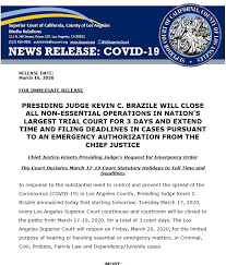 La Superior Court On Twitter Presiding Judge Kevin C Brazile Will Close All Non Essential Operations In The Nation S Largest Trial Court For 3 Days March 17 19 And Extend Time And Medias and tweets on lasuperiorcourt ( la superior court ) ' s twitter profile. twitter