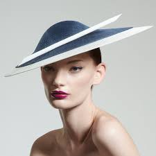 Philip Treacy Saturn Dome Hat in Navy & White