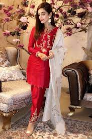 Buy Red Silk Pakistani Pant Style Suit With Zari Work Online - LSTV03970 |  Andaaz Fashion