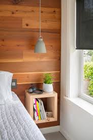 Decorate or update your space when you create a bedroom accent look for wallpaper with geometric designs to complement or contrast with bed linens and other fabrics. Bedroom Design Ideas Wood Accent Wall Behind The Bed With Floating Nightstand