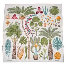 Hermes Scarf Index Palmarum Vert Olive Ivoire Silk Twill 90 New W Box Hermes Scarf Silk Twill Vert