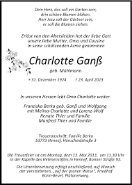Traueranzeigen von Charlotte Ganß