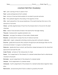 Basic Livestock Nutrition Worksheet Answer Key Nutritionwalls