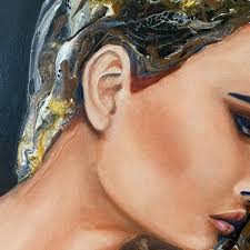 Original mixed media portrait of a lady contemporary art painting  Impressionism