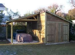 Abris de jardin, chalets et garages en bois: Garage Bois Anjou 3 00 M X 5 50 M Avec Appentis Cerisier