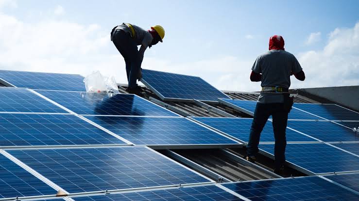 A solar equipment vendor showcasing panels and inverters through a digital business network platform