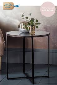 Black Metal Side Table With Mirror Top By Primrose Plum Metal Side Table Vintage Industrial Furniture Elegant Bedside Tables