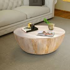 Round drum coffee table hollow interior storage coffee table brown top 1 piece, by homary (7) $266. Distressed Mango Wood Round Coffee Table Overstock 27296417