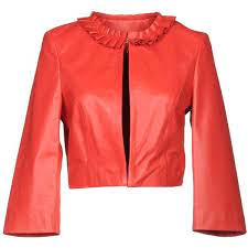 Chiara D Blazer 1 110 Brl Liked On Polyvore Featuring Outerwear Jackets Blazers Coral L Fur Collar Leather Jacket Red Leather Blazer Red Blazer Jacket