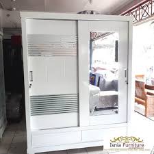 Dekoruma yucca lemari pakaian minimalis sliding 2 pintu putih 80cm: Model Lemari Pakaian 2 Pintu Kayu Jati Sliding Kaca Terlaris