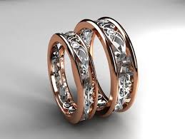 Two Tone Filigre Ewedding Band Set Diamond Wedding Rings Rose Gold White Gold Men Fil Filigree Wedding Band Diamond Wedding Bands Gold Diamond Wedding Band