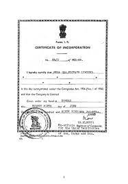 This certificate of incorporation entitles the company as a legal person. Ex 1 2 Vedanta Ltd 2017 Annual Transition Report 20 F