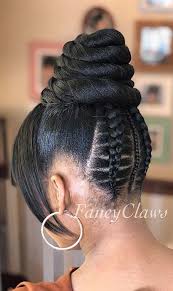 A wavy updo with straightened black hair is a stylish look. 23 Beautiful Braided Updos For Black Hair Page 2 Of 2 Stayglam