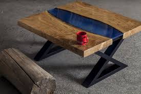 Aqua Coffee Table Made From Chestnut Tree And Epoxy Middle Part Is Epoxy With Blue Color Available For Sale At Www Mamut Com Tr Cool Tables Epoxy Wood T