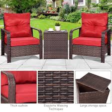 About this itemwe aim to show you accurate product information. Yard Garden Outdoor Living 3pcs Outdoor Patio Rattan Wicker Bistro Furniture Set W Cushion Storage Table Rudisbakery Com