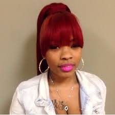 Check out the best design this gorgeous look is designed to frame your face with softly curling bangs and a beautiful, loosely a slightly lower ponytail sets those curly bangs free from this ponytail haircut and adds to the overall. Red Hair W Bangs Ponytail High Ponytail Hairstyles Black Ponytail Hairstyles Weave Ponytails With Bangs