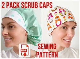 Printable scrub cap pattern for pinterest. Set Of 2 Scrub Cap Pattern Bouffant And Base Scrub Cap Etsy