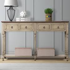 Harper Bright Designs Antique Grey Rectangular Console Table With Drawers And Shelf Wf188957aal The Home In 2020 Console Table Wood Console Sofa Table With Drawers